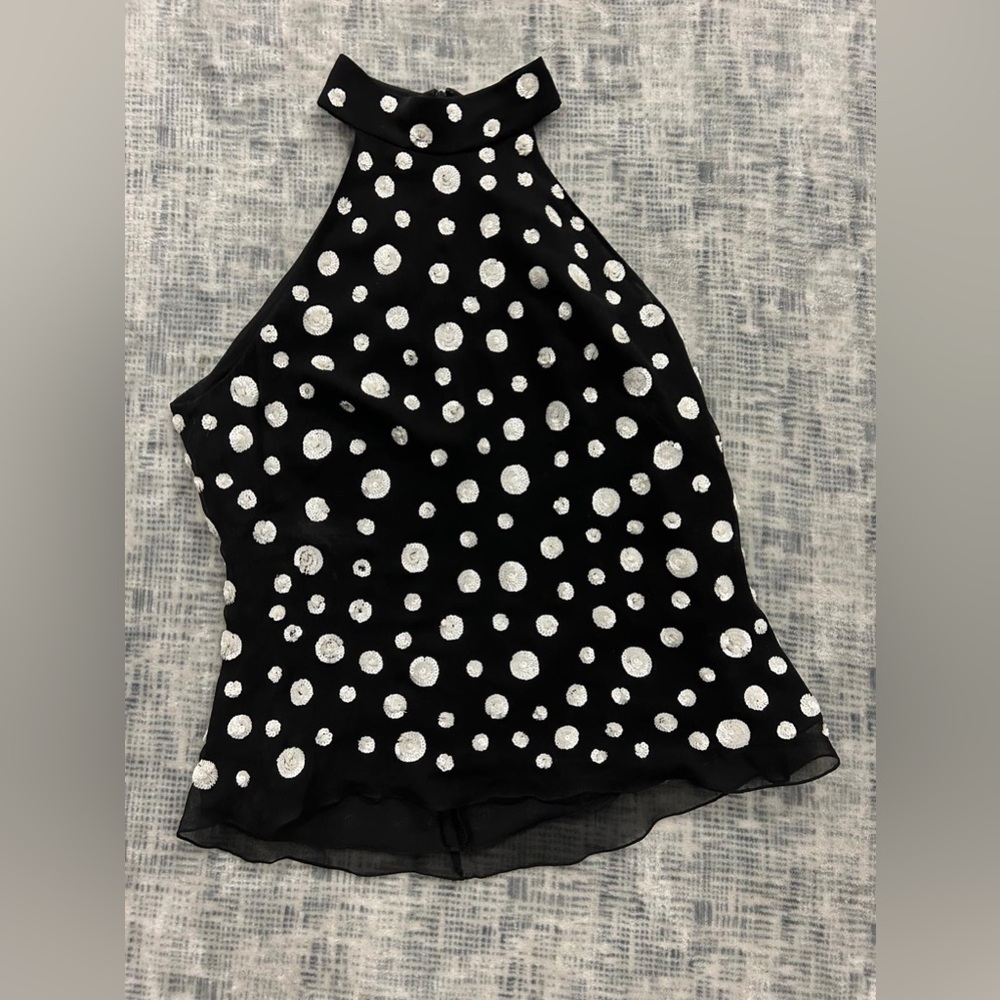 Elegant Polka Dot Halter Top - Black and White